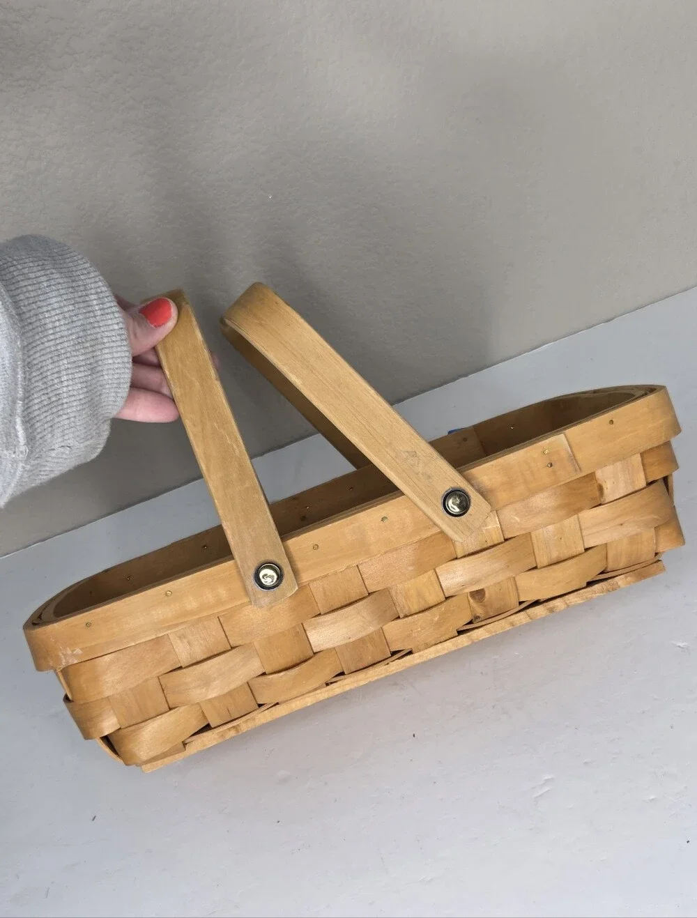 Natural Wood Woven Double Handle Gathering Basket